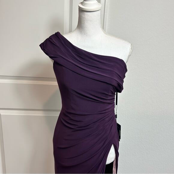 IEENA FOR MAC DUGGAL FOLD OVER ONE SHOULDER GOWN WOMEN DEEP PURPLE SIZE 2 NEW - Picture 11 of 12